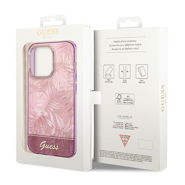 Кейс Guess GUHCP14XHGJGHP за iPhone 14 Pro Max 6.7", розов / розов, твърд, Jungle Collection