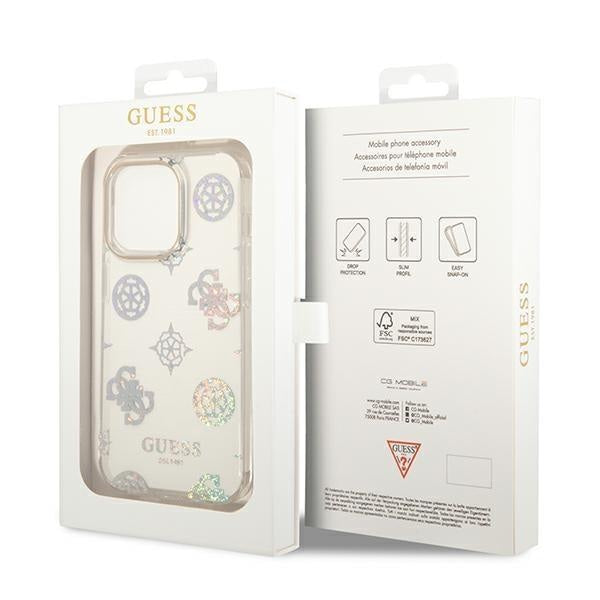 Кейс Guess GUHCP14XHTPPTH за iPhone 14 Pro Max 6.7", прозрачен / прозрачен, твърд, Peony Glitter