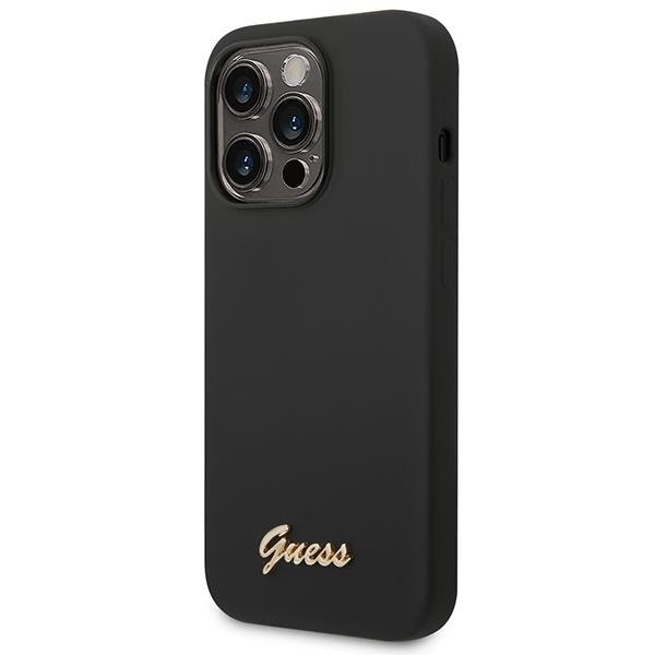 Кейс Guess GUHCP14XSLSMK за iPhone 14 Pro Max 6.7", черен / черен, твърд, Silicone Vintage Gold Logo