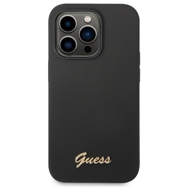 Кейс Guess GUHCP14XSLSMK за iPhone 14 Pro Max 6.7", черен / черен, твърд, Silicone Vintage Gold Logo