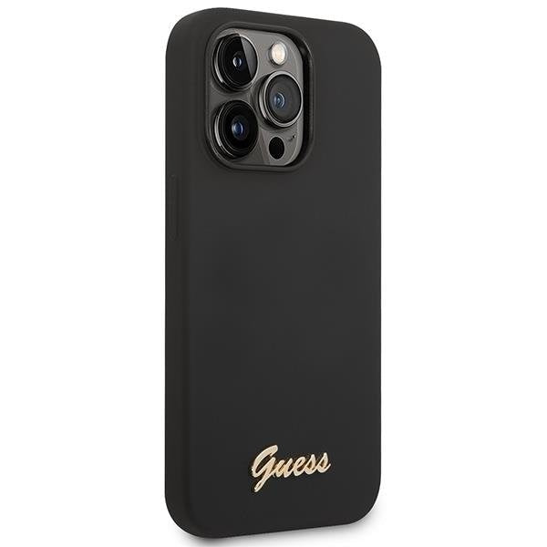 Кейс Guess GUHCP14XSLSMK за iPhone 14 Pro Max 6.7", черен / черен, твърд, Silicone Vintage Gold Logo
