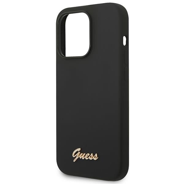 Кейс Guess GUHCP14XSLSMK за iPhone 14 Pro Max 6.7", черен / черен, твърд, Silicone Vintage Gold Logo