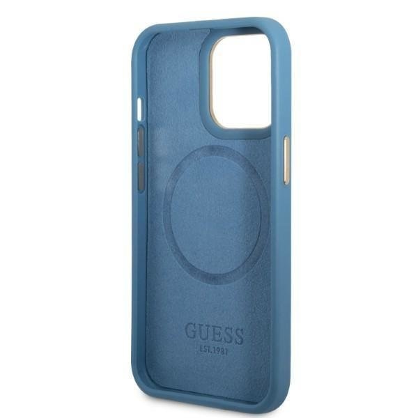 Кейс Guess GUHMP13LU4GPRB за iPhone 13 Pro / 13 6.1", син / син, твърд, 4G Logo Plate MagSafe