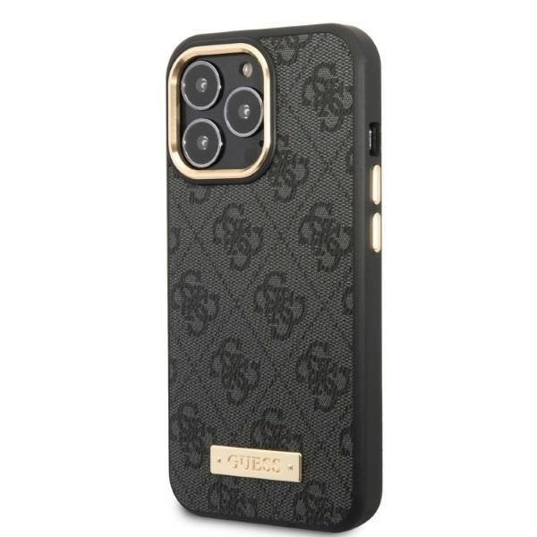 Кейс Guess GUHMP13LU4GPRK за iPhone 13 Pro / 13 6.1", черен / черен, твърд, 4G Logo Plate MagSafe
