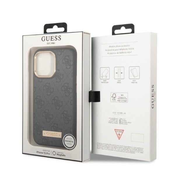Кейс Guess GUHMP13LU4GPRK за iPhone 13 Pro / 13 6.1", черен / черен, твърд, 4G Logo Plate MagSafe