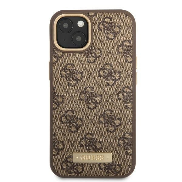 Кейс Guess GUHMP13MU4GPRW за iPhone 13 6.1", кафяв / кафяв, твърд, 4G Logo Plate MagSafe