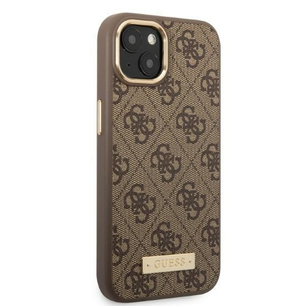 Кейс Guess GUHMP13MU4GPRW за iPhone 13 6.1", кафяв / кафяв, твърд, 4G Logo Plate MagSafe