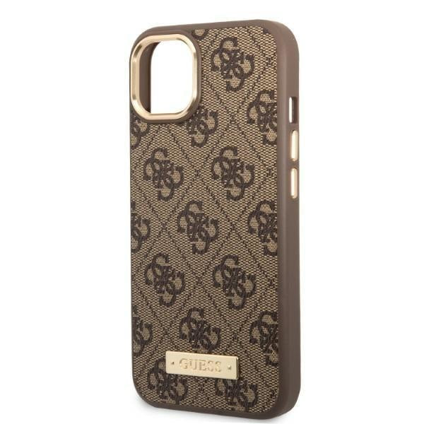 Кейс Guess GUHMP13MU4GPRW за iPhone 13 6.1", кафяв / кафяв, твърд, 4G Logo Plate MagSafe