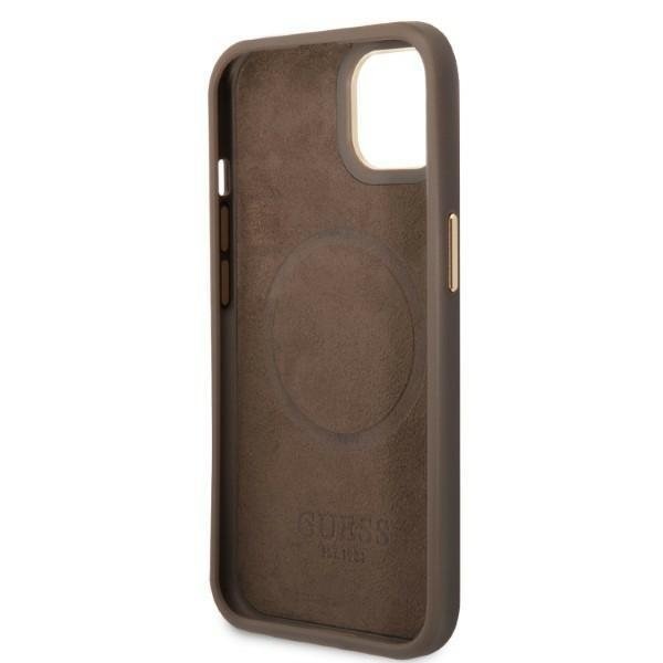 Кейс Guess GUHMP13MU4GPRW за iPhone 13 6.1", кафяв / кафяв, твърд, 4G Logo Plate MagSafe