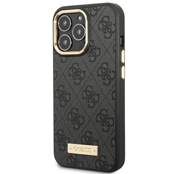 Кейс Guess GUHMP14LU4GPRK за iPhone 14 Pro 6.1", черен / черен, твърд, 4G Logo Plate MagSafe