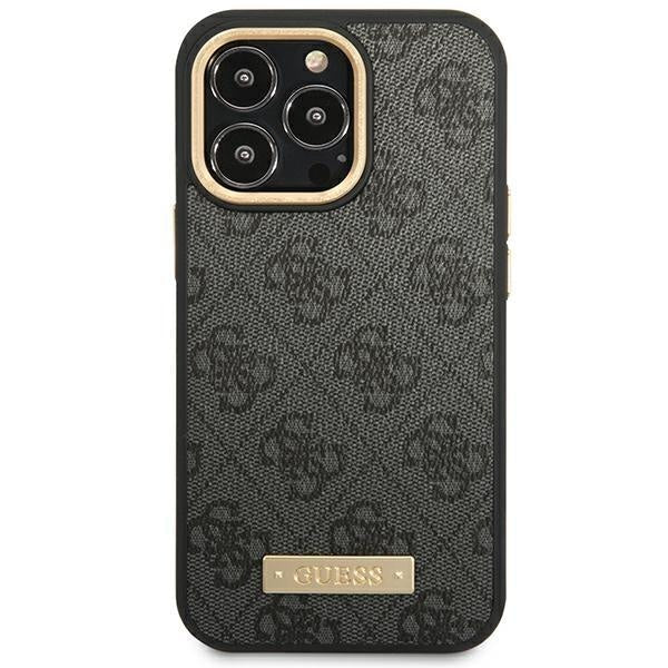 Кейс Guess GUHMP14LU4GPRK за iPhone 14 Pro 6.1", черен / черен, твърд, 4G Logo Plate MagSafe