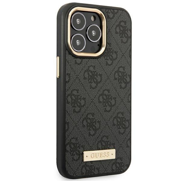 Кейс Guess GUHMP14LU4GPRK за iPhone 14 Pro 6.1", черен / черен, твърд, 4G Logo Plate MagSafe