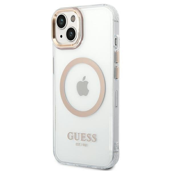Кейс Guess GUHMP14MHTRMD за iPhone 14 Plus 6.7", златен / златен, твърд, Metal Outline Magsafe