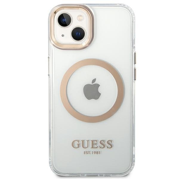 Кейс Guess GUHMP14MHTRMD за iPhone 14 Plus 6.7", златен / златен, твърд, Metal Outline Magsafe
