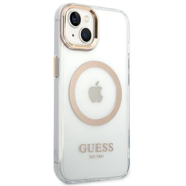 Кейс Guess GUHMP14MHTRMD за iPhone 14 Plus 6.7", златен / златен, твърд, Metal Outline Magsafe