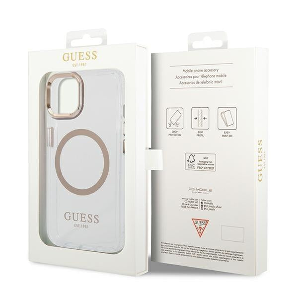 Кейс Guess GUHMP14MHTRMD за iPhone 14 Plus 6.7", златен / златен, твърд, Metal Outline Magsafe