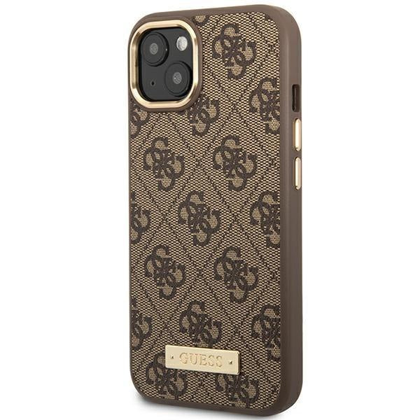 Кейс Guess GUHMP14SU4GPRW за iPhone 14 6.1", кафяв / кафяв, твърд, 4G Logo Plate MagSafe