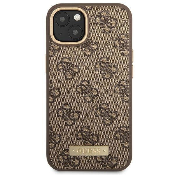 Кейс Guess GUHMP14SU4GPRW за iPhone 14 6.1", кафяв / кафяв, твърд, 4G Logo Plate MagSafe
