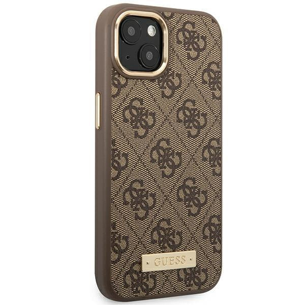 Кейс Guess GUHMP14SU4GPRW за iPhone 14 6.1", кафяв / кафяв, твърд, 4G Logo Plate MagSafe