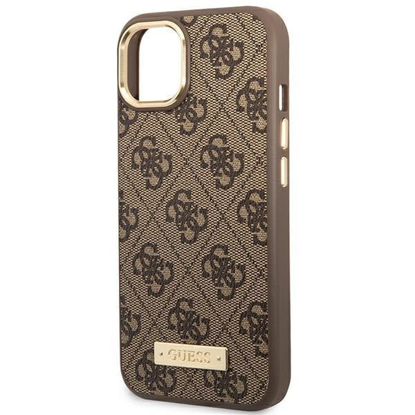 Кейс Guess GUHMP14SU4GPRW за iPhone 14 6.1", кафяв / кафяв, твърд, 4G Logo Plate MagSafe