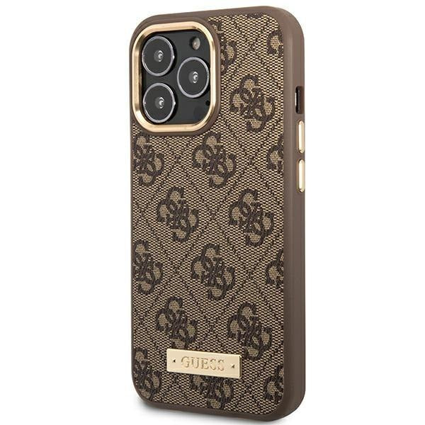 Кейс Guess GUHMP14XU4GPRW за iPhone 14 Pro Max 6.7", кафяв / кафяв, твърд, 4G Logo Plate MagSafe