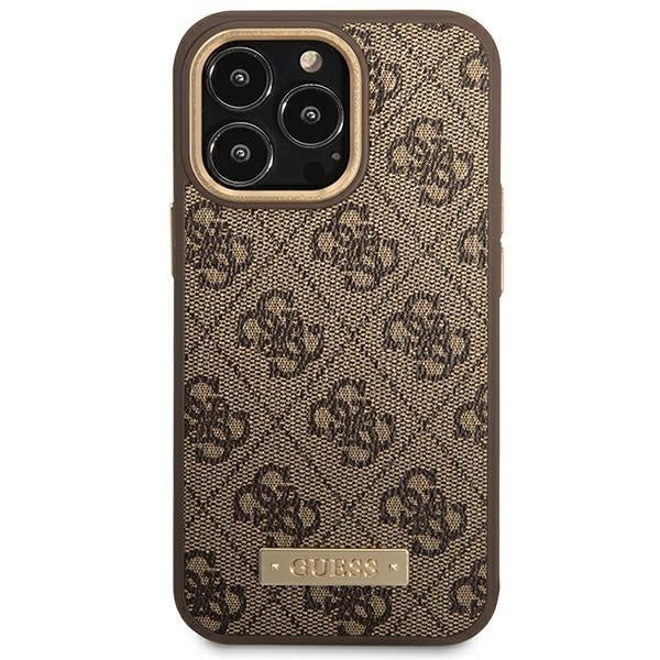 Кейс Guess GUHMP14XU4GPRW за iPhone 14 Pro Max 6.7", кафяв / кафяв, твърд, 4G Logo Plate MagSafe