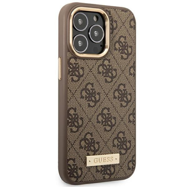 Кейс Guess GUHMP14XU4GPRW за iPhone 14 Pro Max 6.7", кафяв / кафяв, твърд, 4G Logo Plate MagSafe