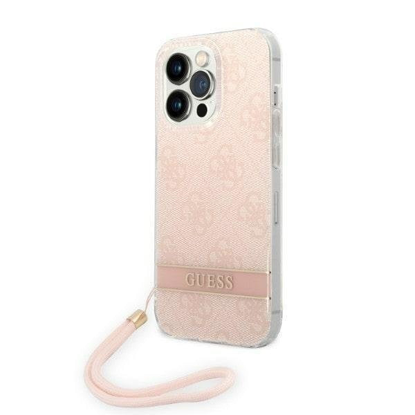 Кейс Guess GUOHCP14LH4STP за iPhone 14 Pro 6.1", розов / розов, твърд, 4G Print Strap