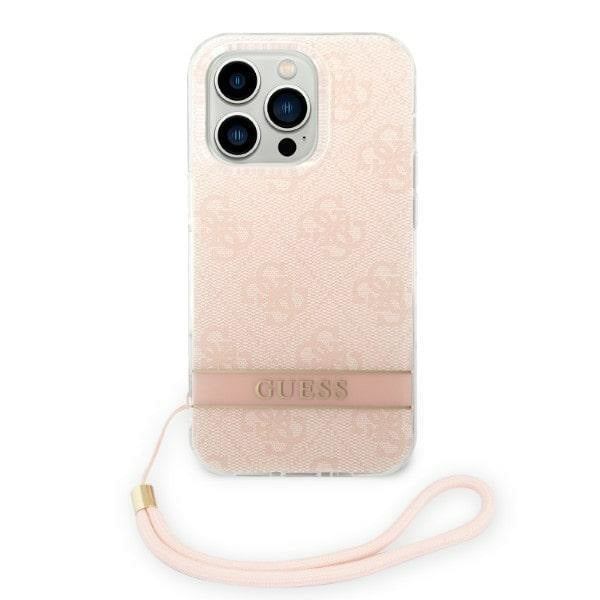 Кейс Guess GUOHCP14LH4STP за iPhone 14 Pro 6.1", розов / розов, твърд, 4G Print Strap