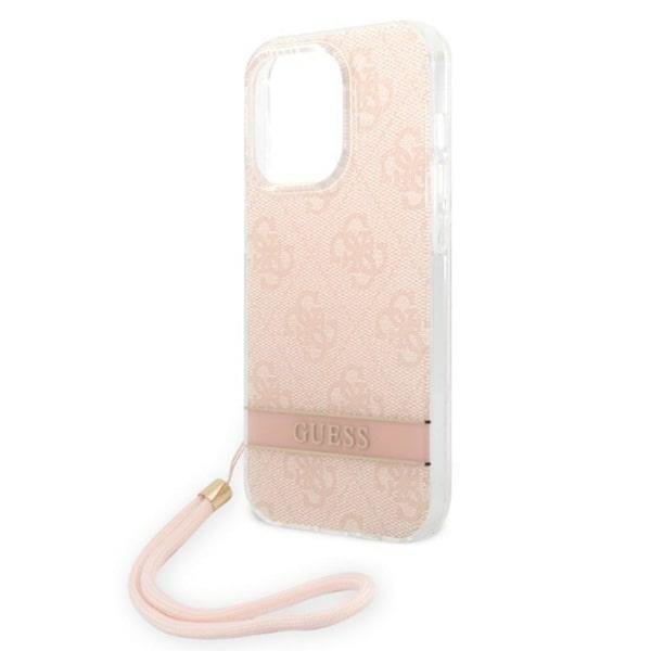 Кейс Guess GUOHCP14LH4STP за iPhone 14 Pro 6.1", розов / розов, твърд, 4G Print Strap