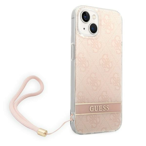 Кейс Guess GUOHCP14MH4STP за iPhone 14 Plus 6.7", розов / розов, твърд, 4G Print Strap