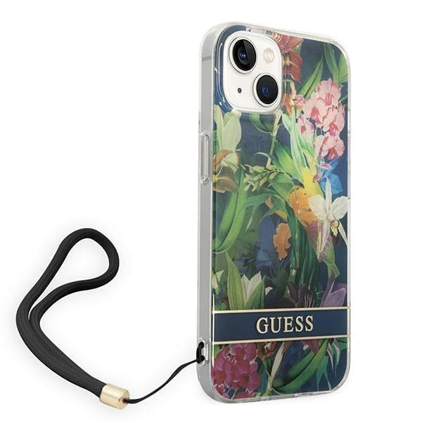 Кейс Guess GUOHCP14MHFLSB за iPhone 14 Plus 6.7", син / син, твърд, Flower Strap