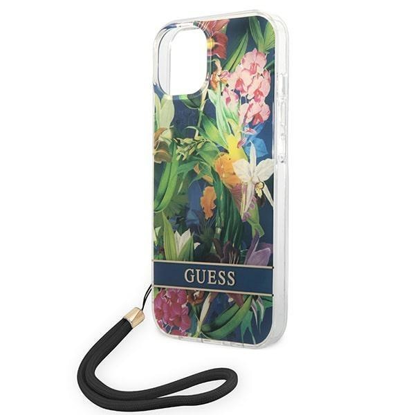 Кейс Guess GUOHCP14MHFLSB за iPhone 14 Plus 6.7", син / син, твърд, Flower Strap
