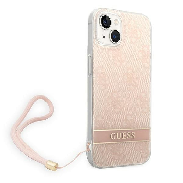 Кейс Guess GUOHCP14SH4STP за iPhone 14 6.1", розов / розов, твърд, 4G Print Strap