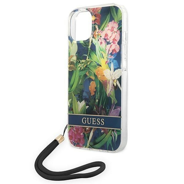 Кейс Guess GUOHCP14SHFLSB за iPhone 14 6.1", син / син, твърд, Flower Strap