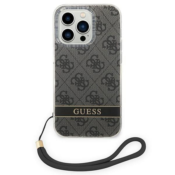 Кейс Guess GUOHCP14XH4STK за iPhone 14 Pro Max 6.7", черен / черен, твърд, 4G Print Strap