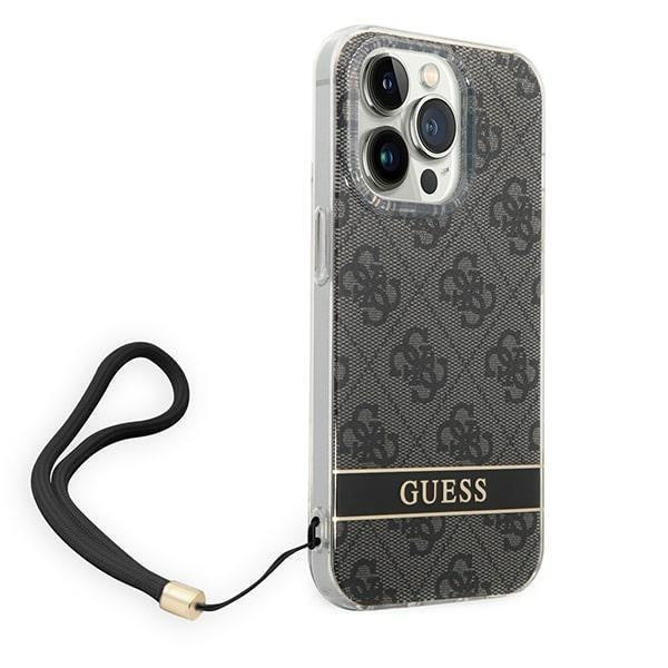 Кейс Guess GUOHCP14XH4STK за iPhone 14 Pro Max 6.7", черен / черен, твърд, 4G Print Strap