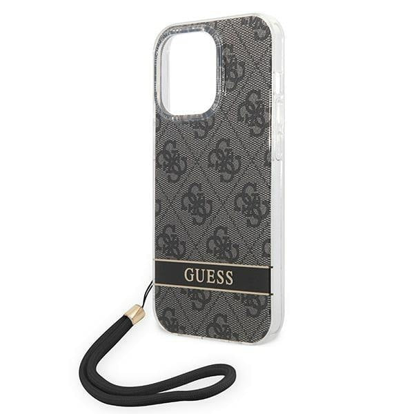 Кейс Guess GUOHCP14XH4STK за iPhone 14 Pro Max 6.7", черен / черен, твърд, 4G Print Strap