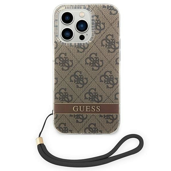 Кейс Guess GUOHCP14XH4STW за iPhone 14 Pro Max 6.7", кафяв / кафяв, твърд, 4G Print Strap