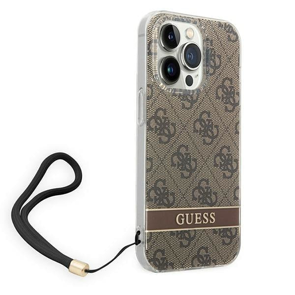 Кейс Guess GUOHCP14XH4STW за iPhone 14 Pro Max 6.7", кафяв / кафяв, твърд, 4G Print Strap