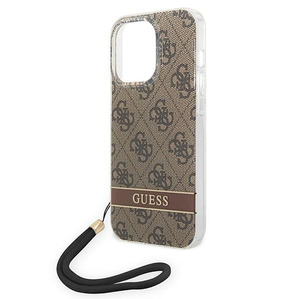 Кейс Guess GUOHCP14XH4STW за iPhone 14 Pro Max 6.7", кафяв / кафяв, твърд, 4G Print Strap