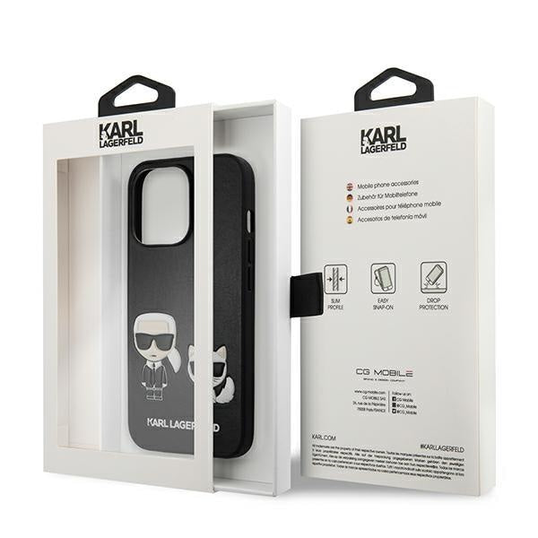 Кейс Karl Lagerfeld KLHCP13LPCUSKCBK за iPhone 13 Pro / 13 6,1", черен / черен, твърд, Ikonik Karl & Choupette
