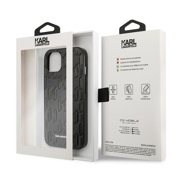 Кейс Karl Lagerfeld KLHCP13MMNMP1K за iPhone 13 6,1", твърд, черен / черен, Monogram Plaque