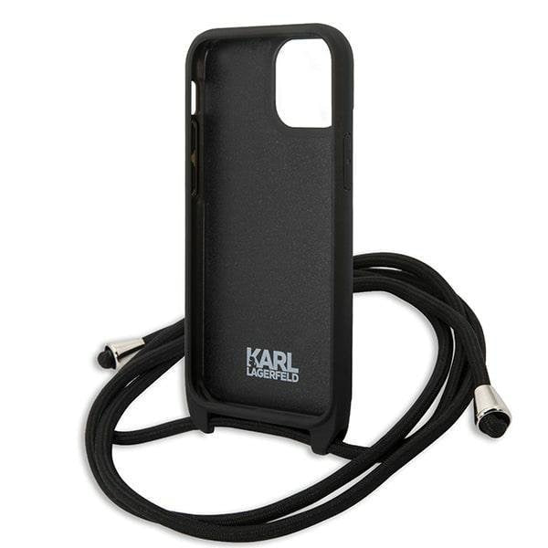Кейс Karl Lagerfeld KLHCP13SCMNIPK за iPhone 13 mini 5,4", твърд, черен / черен, Leather Monogram Patch and Cord Iconik
