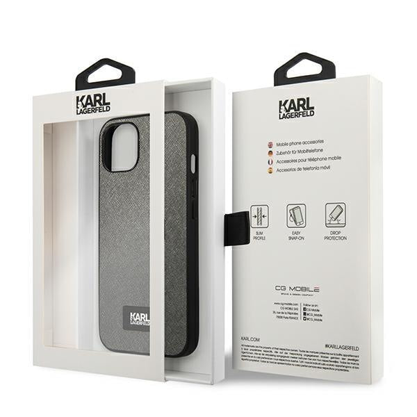 Кейс Karl Lagerfeld KLHCP13SSFMP2DG за iPhone 13 mini 5,4", твърд, сребърен / сребърен, Saffiano Plaque