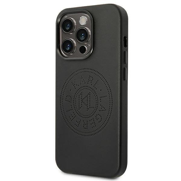 Кейс Karl Lagerfeld KLHCP14LFWHK за iPhone 14 Pro 6,1", твърд, черен / черен, Leather Perforated Logo