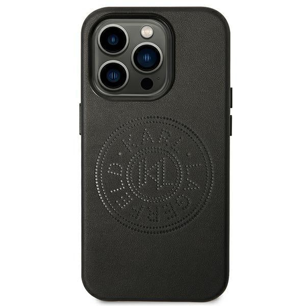 Кейс Karl Lagerfeld KLHCP14LFWHK за iPhone 14 Pro 6,1", твърд, черен / черен, Leather Perforated Logo