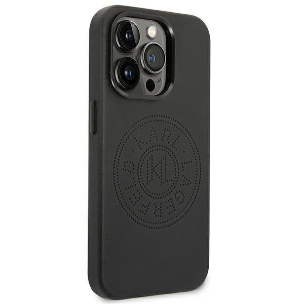 Кейс Karl Lagerfeld KLHCP14LFWHK за iPhone 14 Pro 6,1", твърд, черен / черен, Leather Perforated Logo