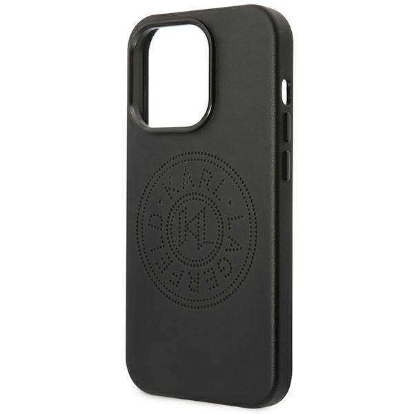 Кейс Karl Lagerfeld KLHCP14LFWHK за iPhone 14 Pro 6,1", твърд, черен / черен, Leather Perforated Logo