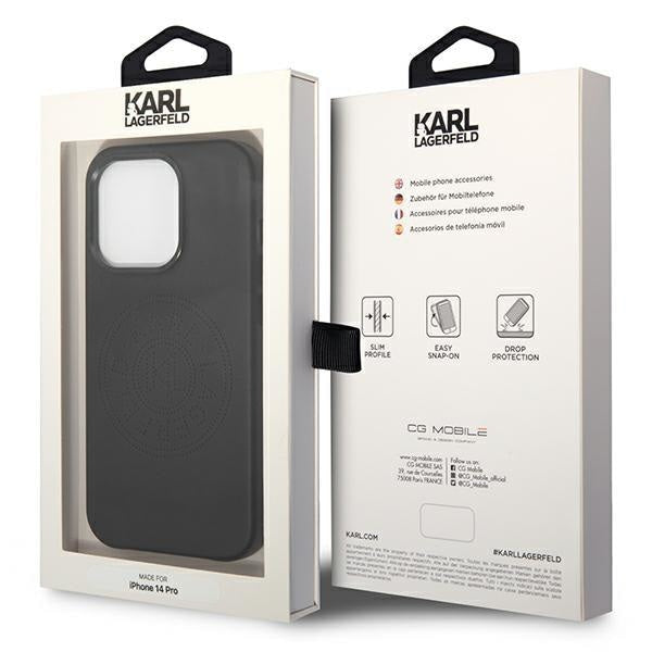 Кейс Karl Lagerfeld KLHCP14LFWHK за iPhone 14 Pro 6,1", твърд, черен / черен, Leather Perforated Logo